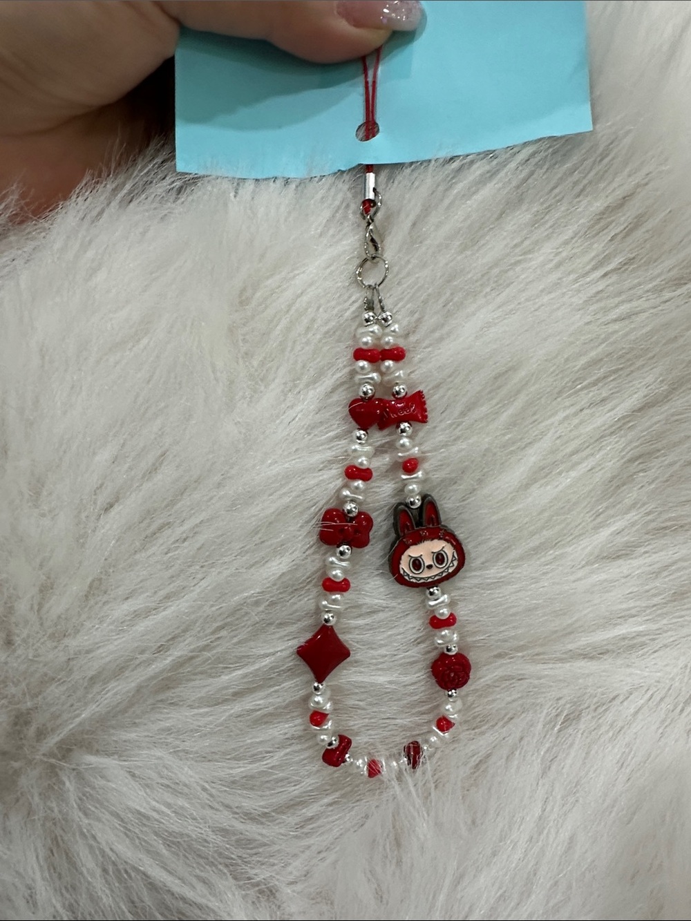 Labubu Red Beaded Character phone Charms- keychain